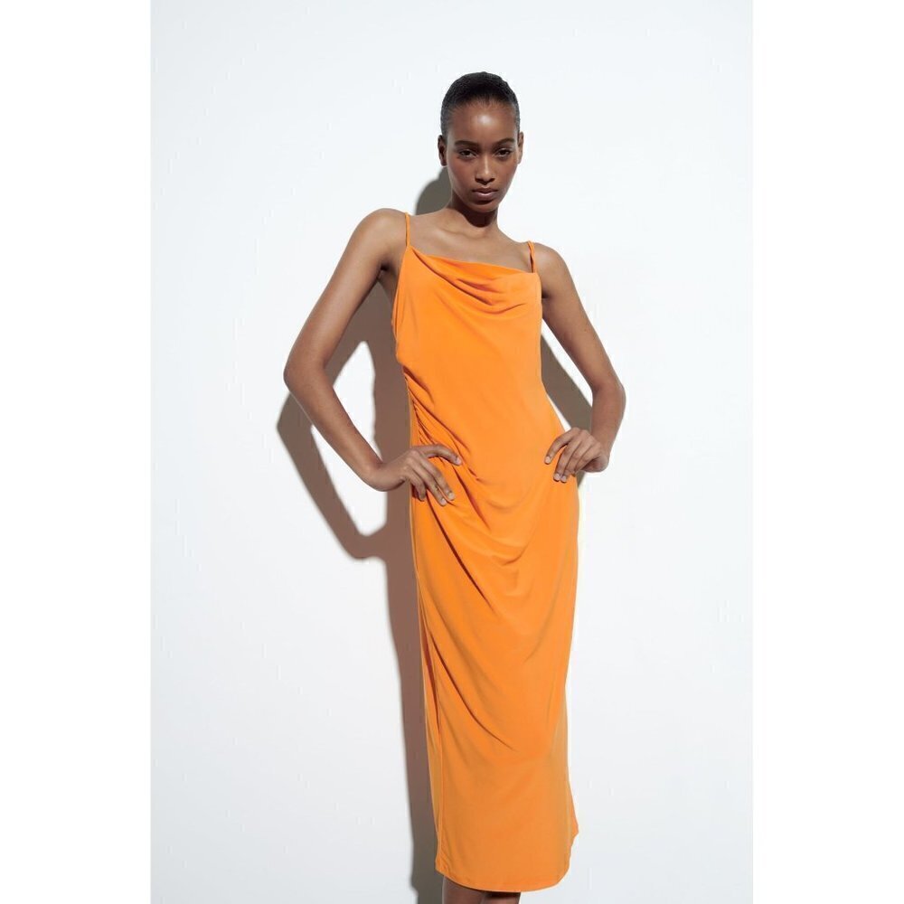 Zara cowl neck orange midi dress size L